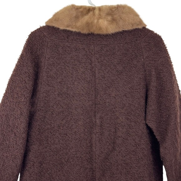 Vtg. 60s Boucle Wool Swing Coat Fur Collar Jackie O Mod Dark Academia Old Money - Picture 8 of 11